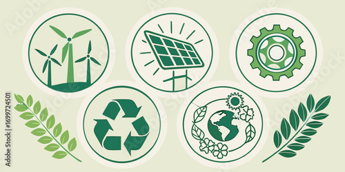 Renewable energy sources and recycling symbol