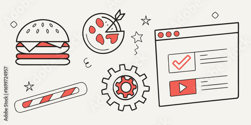 Fast food and video content creation with gear icon