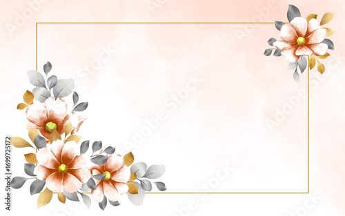 Elegant watercolor floral corner border design with copy space for invitations and greeting cards