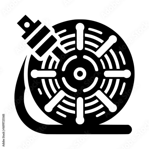 Fire hose reel icon for fire safety equipment black vector icon with transparent background 