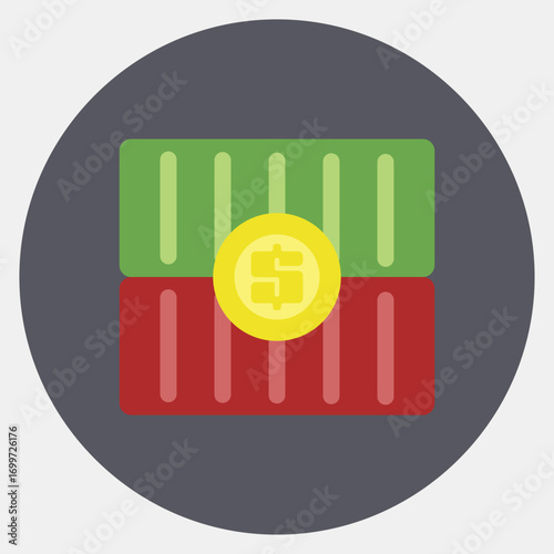 Icon container costs. Export import elements. Icon in color mate style.