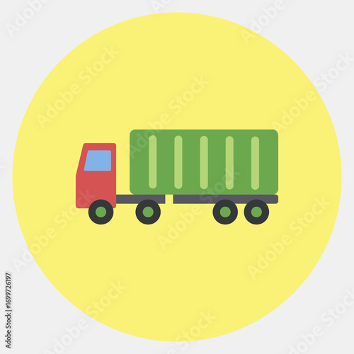 Icon container truck. Export import elements. Icon in color mate style.