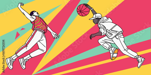 Basketball players in action, dynamic illustration