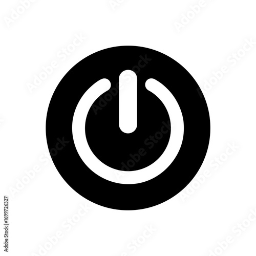 Black power button icon on transparent background silhouette