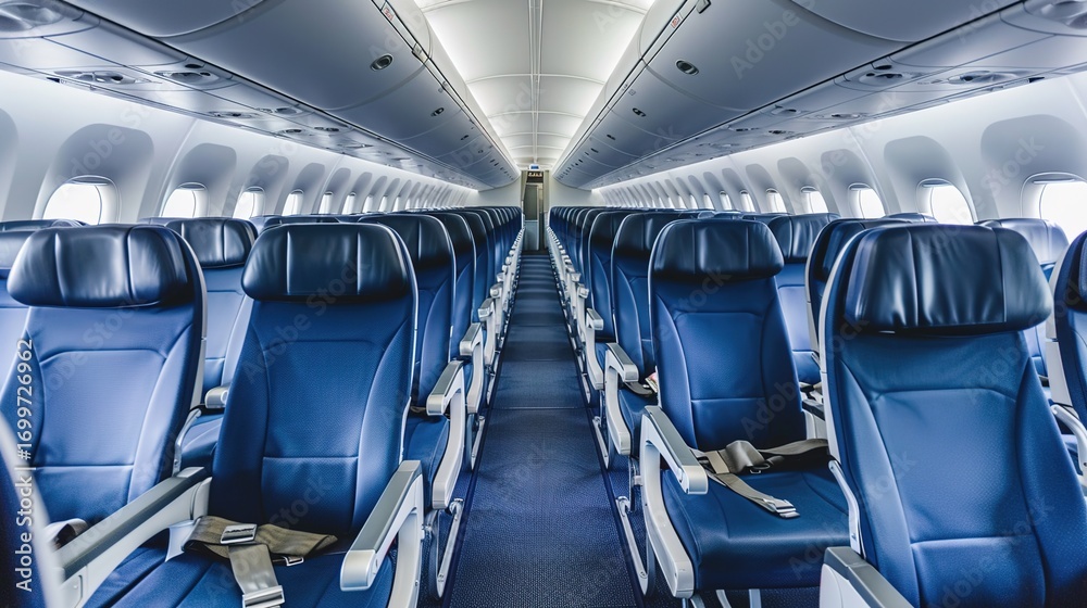 Fototapeta premium Economy Class Images, showing scenes such as the seat layout of economy class in civil aviation airliners, economy class perspective by the porthole, economy class catering service, and economy class 
