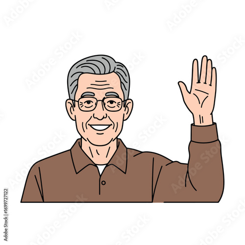 Friendly senior man with glasses waving hello