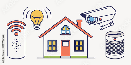Smart home security system with camera, light, and speaker