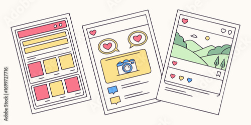 Social media post layouts and interface design elements