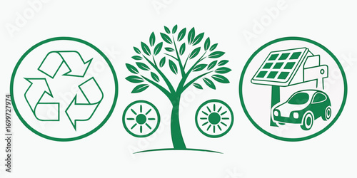 Green energy and sustainability icons with car