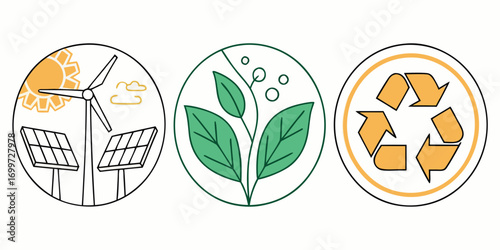Renewable energy, plant, and recycling icons