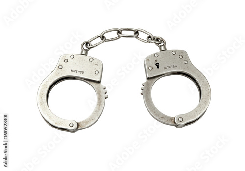 Photos Isolated police handcuffs shiny metallic finish criminal justice restraint equip