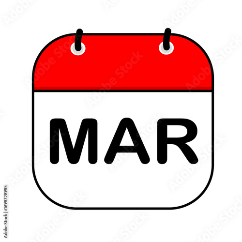 March calendar icon vector illustration with flat design. Calendar templates, red and white, stickers, posters, banners, emoticons.