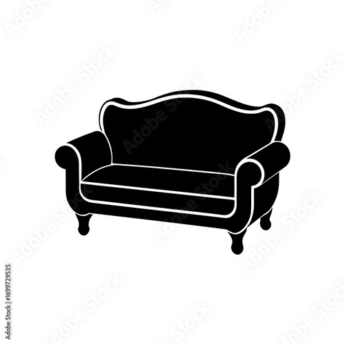 Silhouette of a loveseat on transparent background