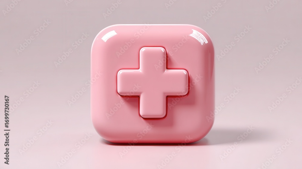 Fototapeta premium Pink Medical Icon with Plus Sign on Soft Pink Background