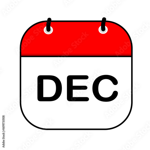 December calendar icon vector illustration with flat design. Calendar templates, red and white, stickers, posters, banners, emoticons.