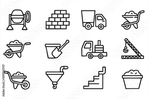 Construction Site Vector Pack with Heavy Equipment and Transport Symbols