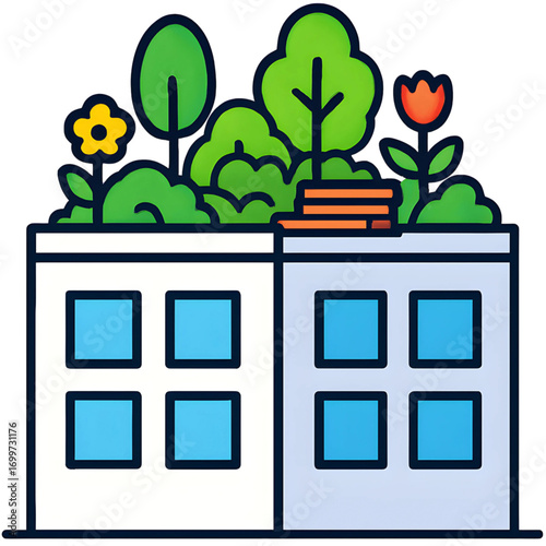 Vector icon of a water treatment plant with a multi-stage filter, symbolizing clean water technology, eco-friendly resources, and environmental purity