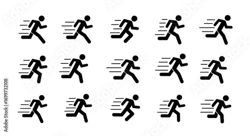 A collection of running man icons in a grid pattern.