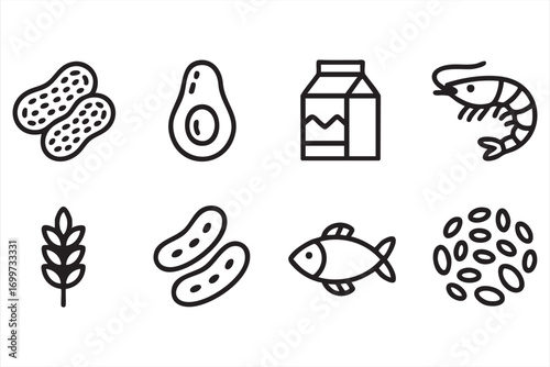 Allergy Risk Vector Pack Showing Allergen Ingredients for Diet Awareness