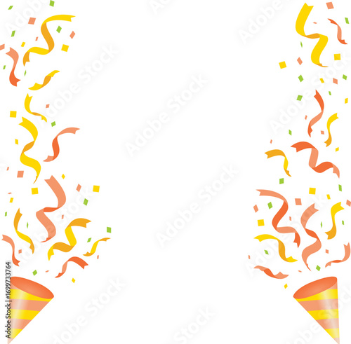 This party cracker set is perfect for a festive celebration. It contains confetti, ribbons, and paper tape, yellow, orange, yellow green. / パーティークラッカーセット にぎやか お祝い 楽しい 華やか 紙吹雪 リボン 紙テープ 黄色 オレンジ 黄緑