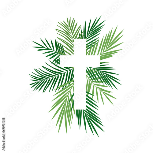 Palm Sunday, Christian Cross. Easter and the Resurrection of Christ. Baptism Invitation. Easter Cross. Holy Spirit. Religious. Baptism Christening Invitation. Vector Sticker