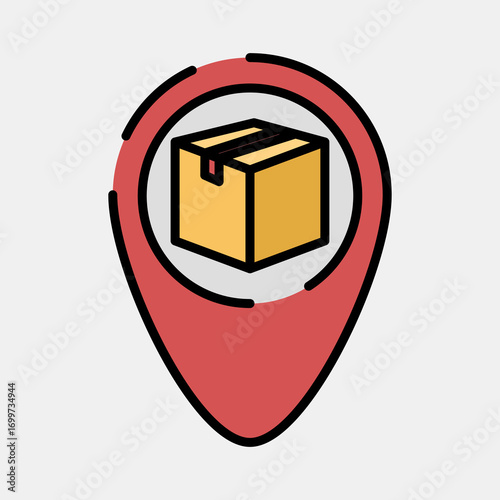 Icon delivery map location. Export import elements. Icon in filled line style.
