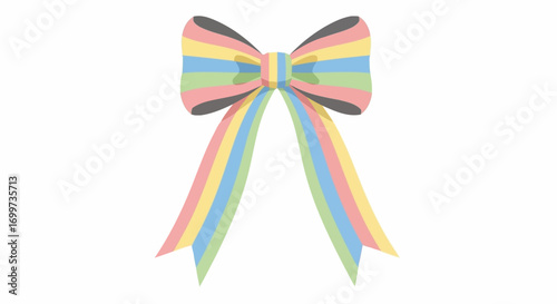 Pastel Rainbow Ribbon Bow Illustration for Gift Wrapping, Celebrations, Craft Projects, or Decorative Elements on Websites, Cards, and Marketing Materials.