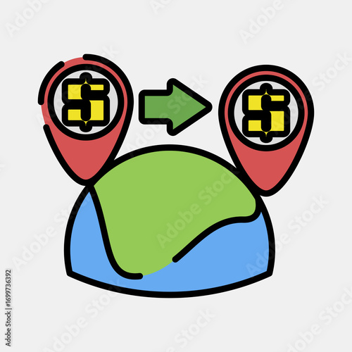Icon shipping costs. Export import elements. Icon in filled line style.