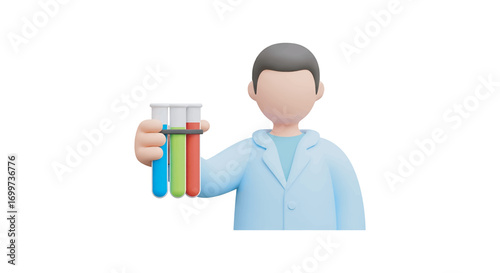Scientist holding test tubes with colorful liquids in laboratory, conducting experiment with precision and focus, showcasing scientific research and discovery.