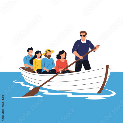 A group of friends enjoying a pleasant boat ride on a sunny day