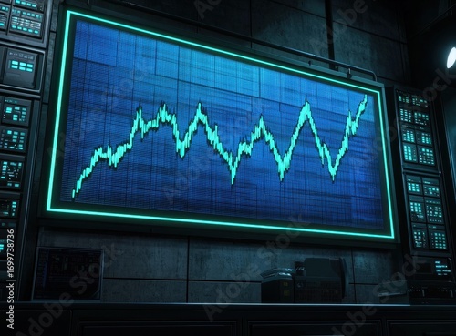 Digital Stock Market Chart with Green Line Graph and Display Screen