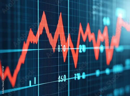 Financial Data Visualization with Red Graph Fluctuations and Grid Lines