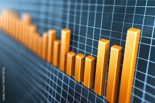 Vibrant Orange Bar Graph on Dark Grid Background for Data Visualization