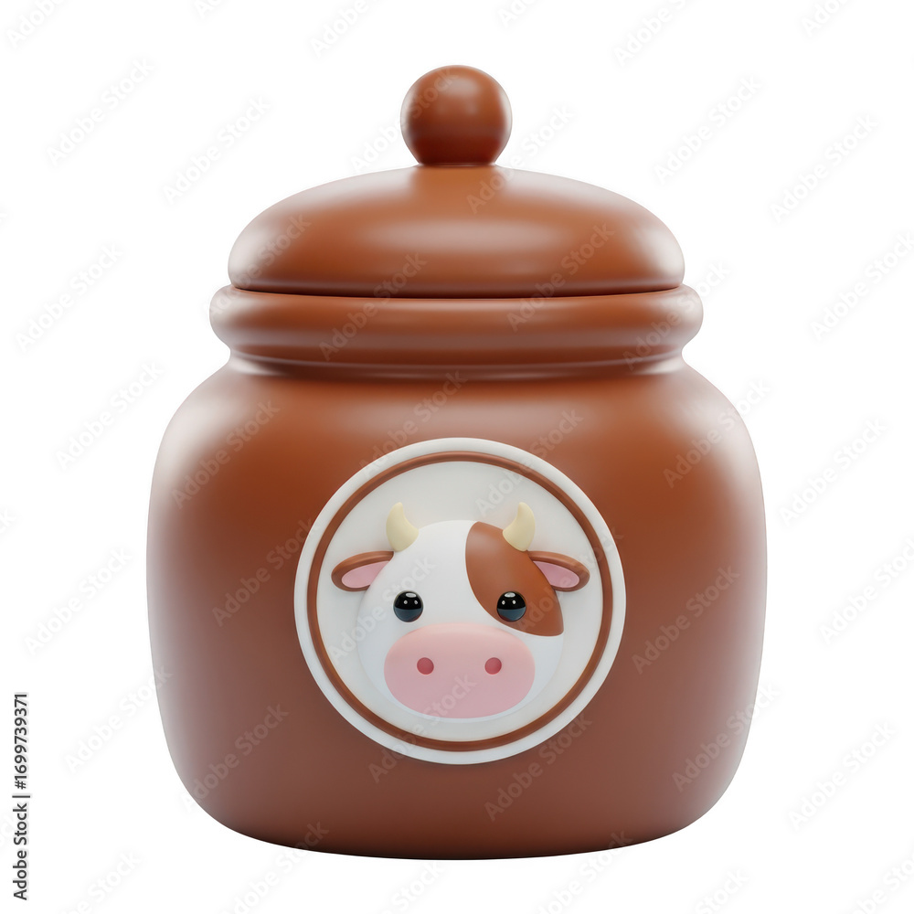 Fototapeta premium Adorable ceramic jar with cute cow face design perfect for kitchen or decorations transparent background