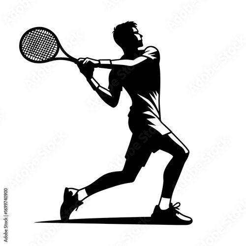silhouette of a young tennis player swinging a tennis racket