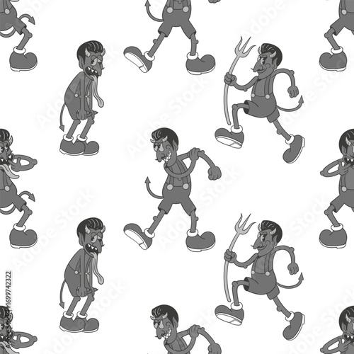 Vintage Devil Cartoon Seamless Pattern