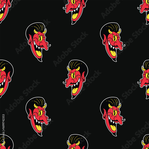Retro Devil Face Seamless Pattern