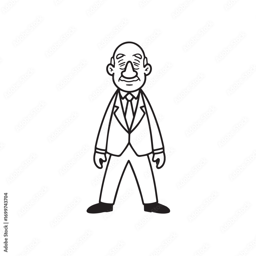 Obraz premium Old man with formal suit black and white vector illustration for classic portrait artwork design