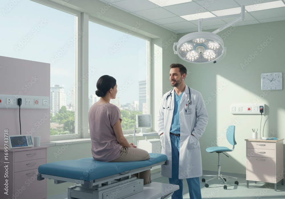 Obraz premium Doctor nurse and patient support and discussion at hospital for consulting, assistance discussion and doing meeting home