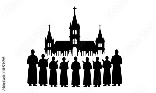 Malagasy Mass in Montreal – Black Silhouette Vector Illustration of Cultural Religious Gathering