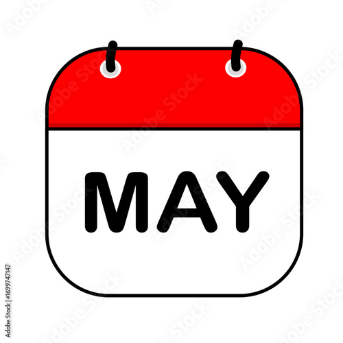 May calendar icon vector illustration with flat design. Calendar templates, red and white, stickers, posters, banners, emoticons.