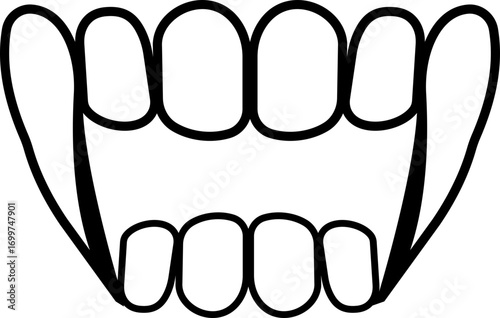 Vampire fangs icon vector illustration created with bold sharp lines and dramatic gothic style, symbolizing the legendary myth of vampires, horror stories, and dark fantasy culture. gothic branding