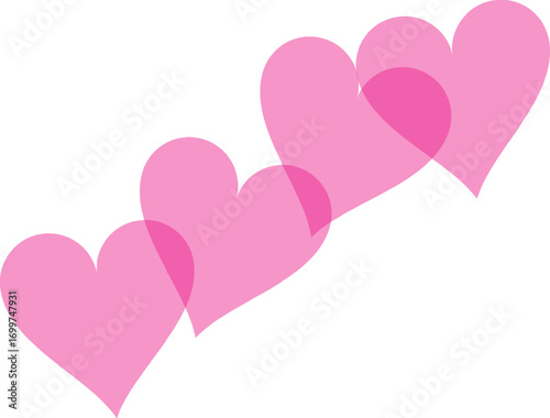 Simple and elegant graphic illustration of four floating pink hearts, a perfect symbol for Valentine's Day, affection, and romance