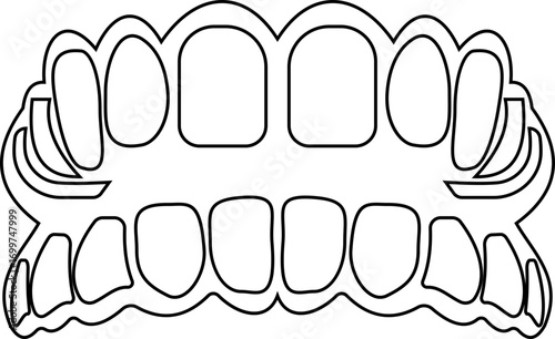 Vampire fangs icon vector illustration created with bold sharp lines and dramatic gothic style, symbolizing the legendary myth of vampires, horror stories, and dark fantasy culture. gothic branding