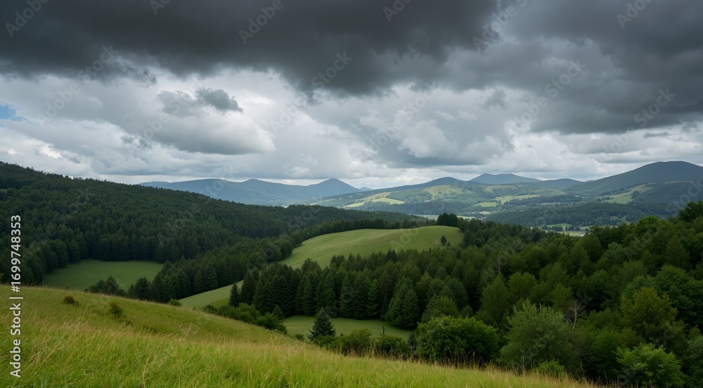 Naklejka premium landscape with mountains and clouds