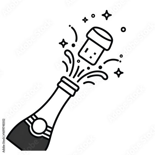 Champagne bottle cork popping with celebratory sparkle.