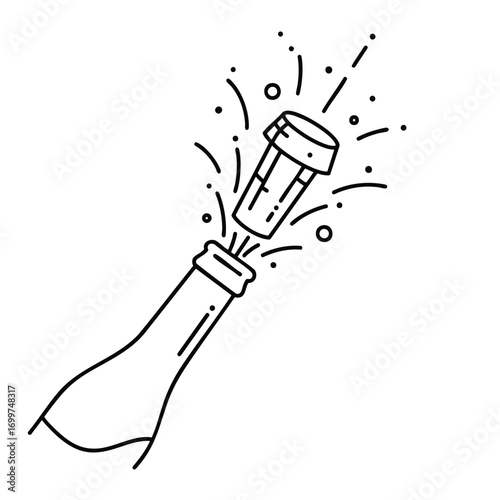 Illustration depicting a champagne bottle with a cork popping out, celebrating.
