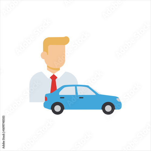 Businessman with Red Tie and Blue Car Modern Transportation Concept.