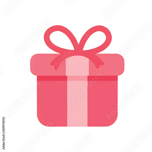 Simple illustration of a pink gift box with a matching ribbon and bow, isolated on a white background.