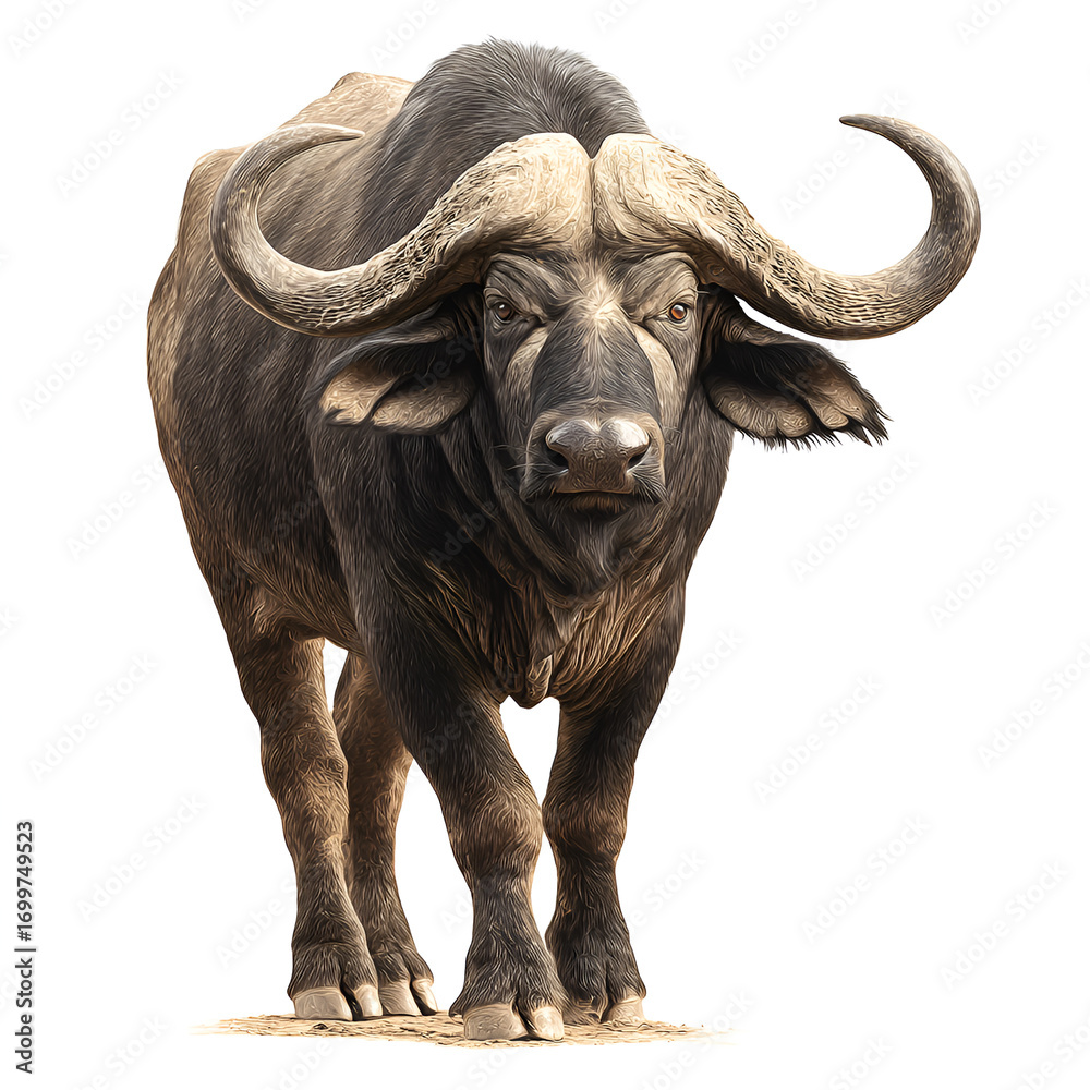 Fototapeta premium African Buffalo Standing Isolated on White Background